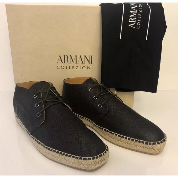 New $495 Armani Collezioni Espadrilla Mens Leather High Top Brown 9 US X6S003 main image 8